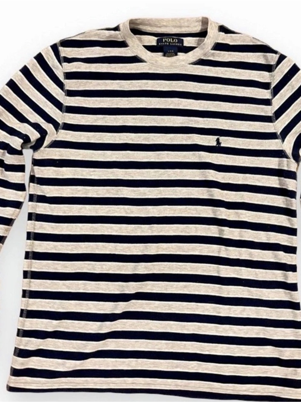 Polo Ralph Lauren Men’s Striped Waffle Knit Thermal Long Sleeve Shirt Size L